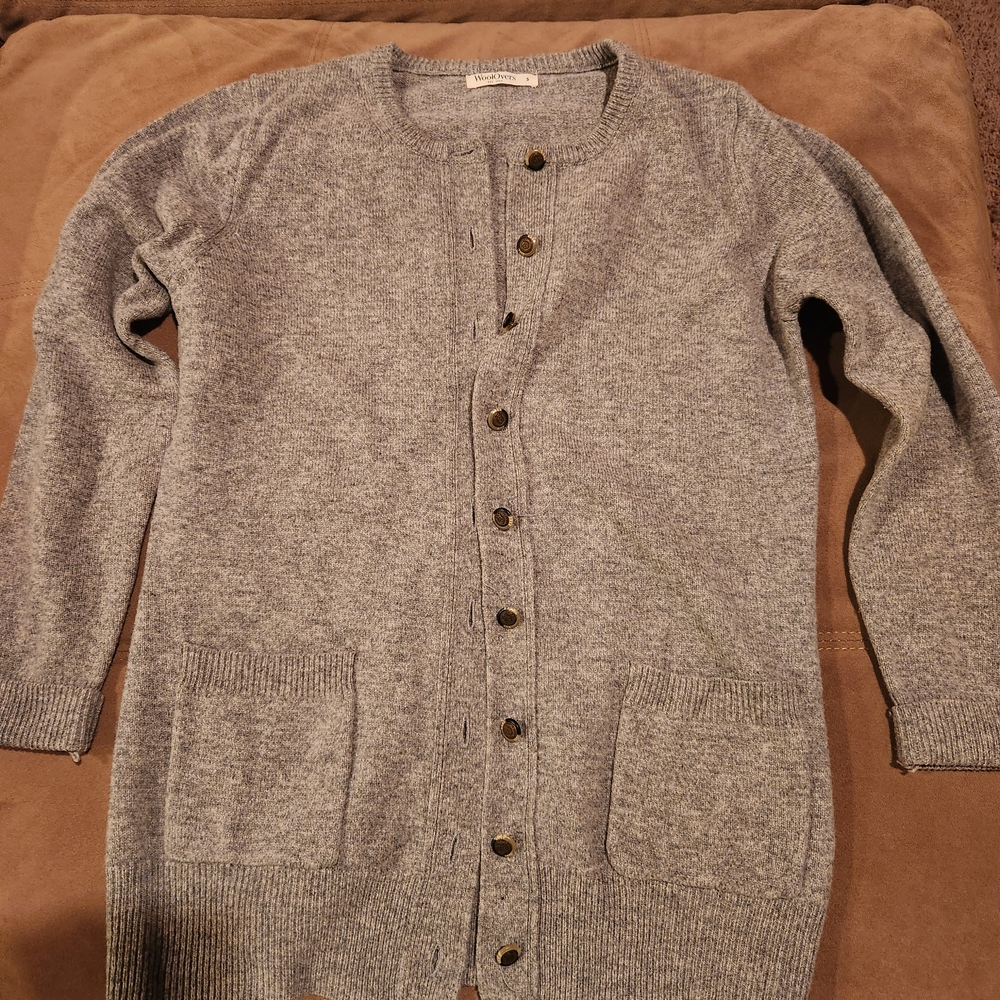 Gray Button-Up Womens Wool Sweater